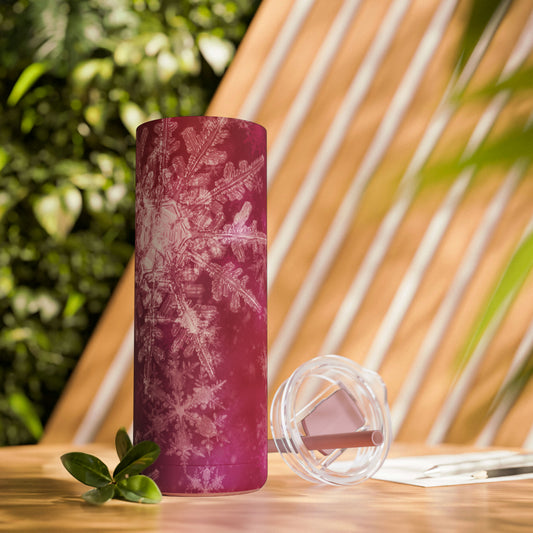 Pink Flamingo Snowflakes Maars Maker Skinny Matte Tumbler, 20oz