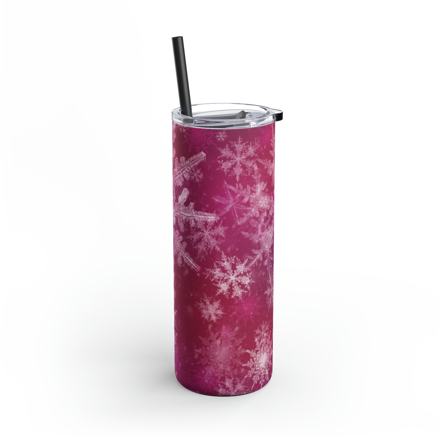 Pink Flamingo Snowflakes Maars Maker Skinny Matte Tumbler, 20oz