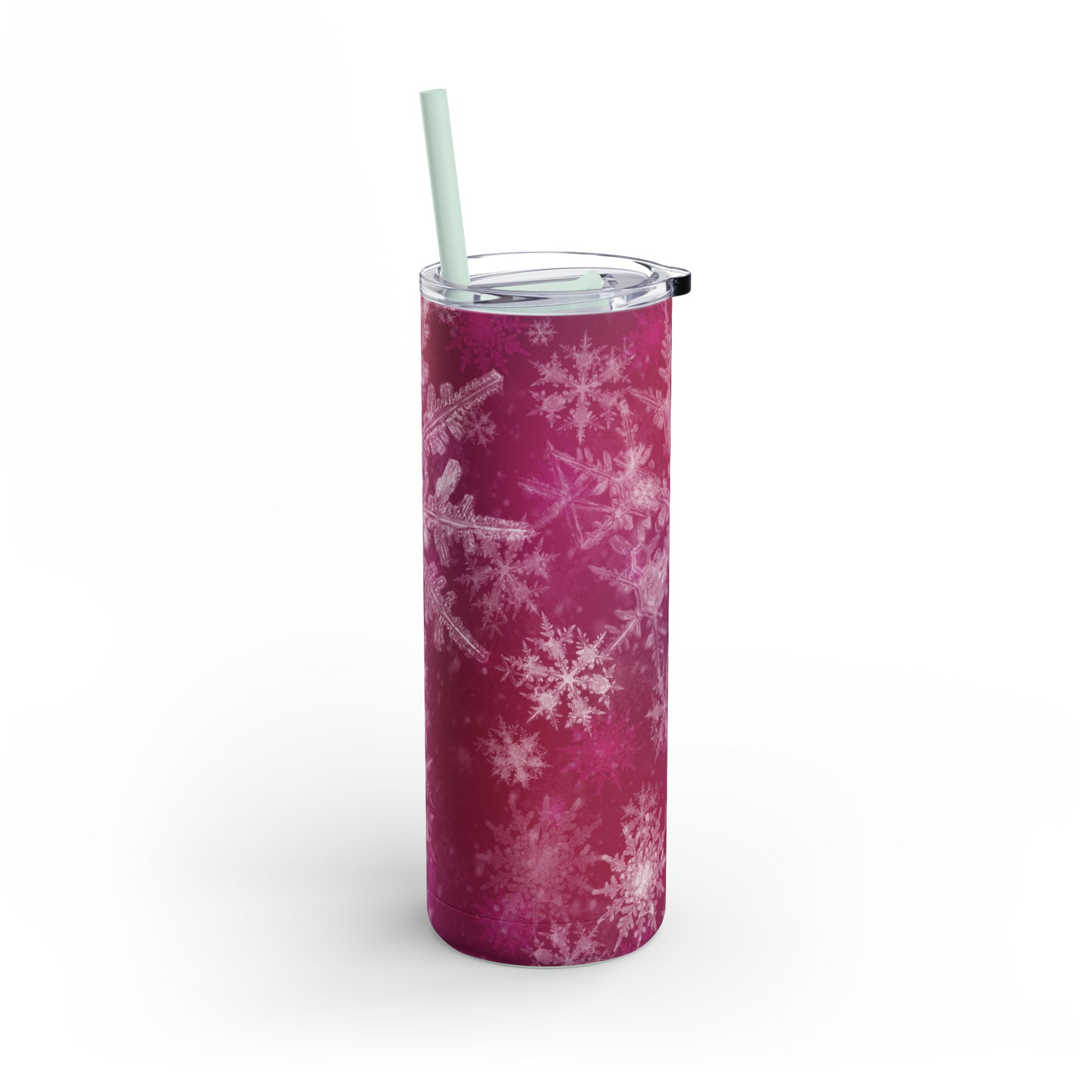 Pink Flamingo Snowflakes Maars Maker Skinny Matte Tumbler, 20oz