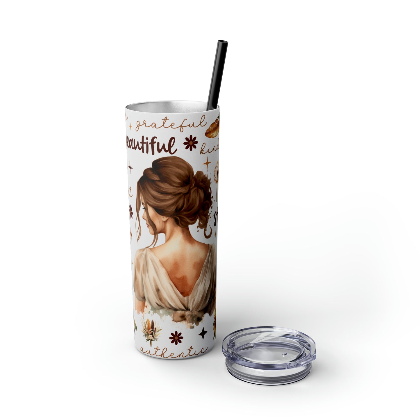 Affirmation Beauty -Skinny Tumbler with Straw, 20oz