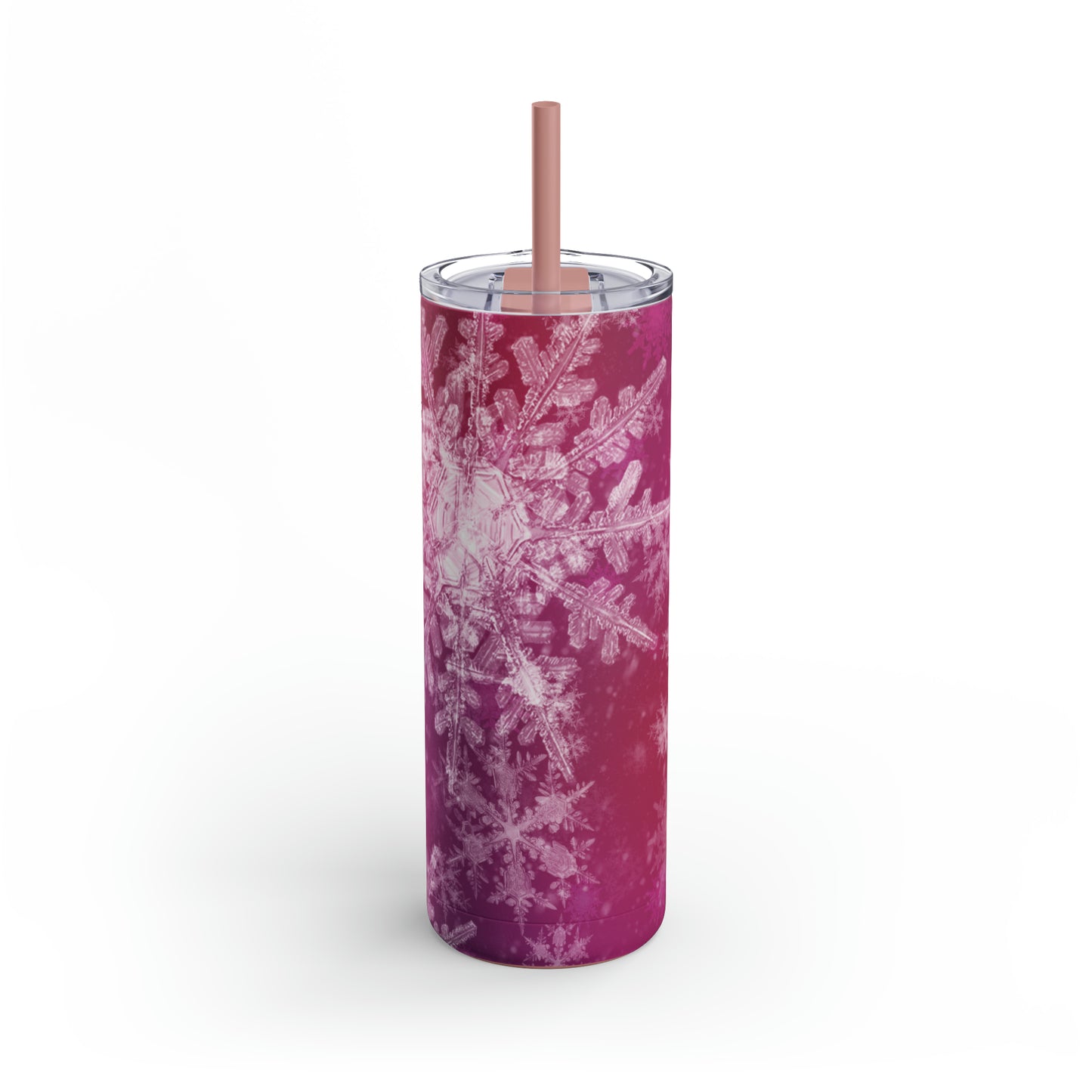 Pink Flamingo Snowflakes Maars Maker Skinny Matte Tumbler, 20oz