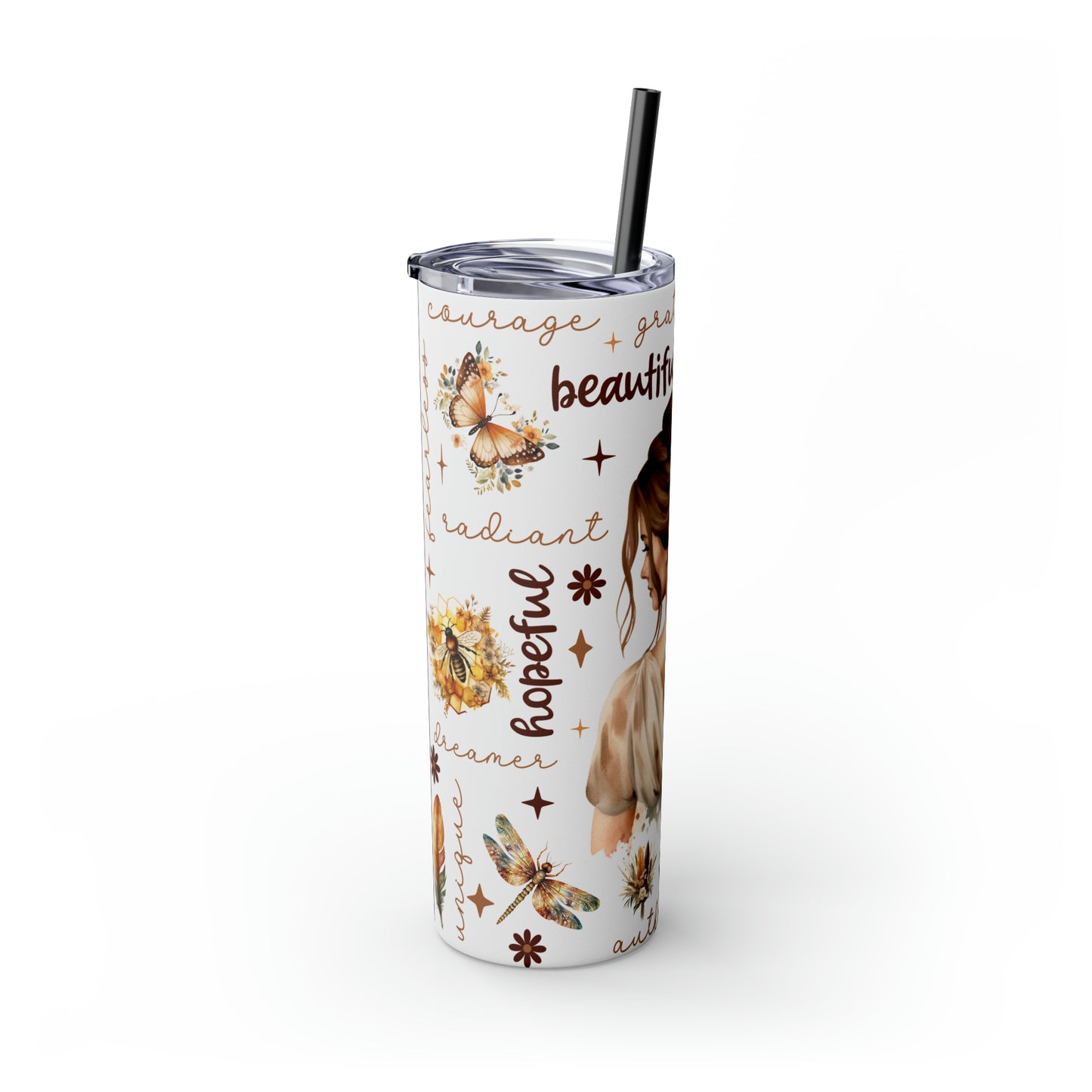Affirmation Beauty -Skinny Tumbler with Straw, 20oz