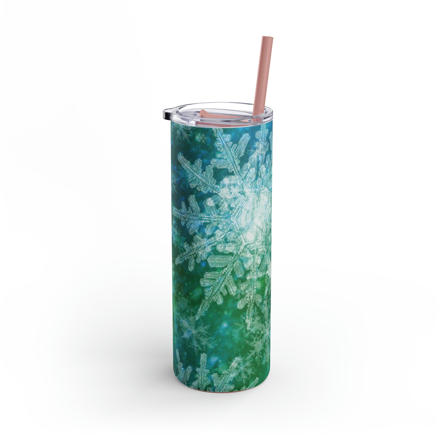 Emerald Green Snowflakes Maars Maker Skinny Matte Tumbler, 20oz