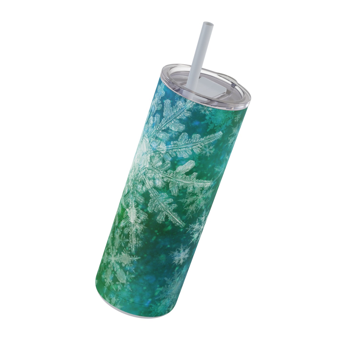 Emerald Green Snowflakes Maars Maker Skinny Matte Tumbler, 20oz