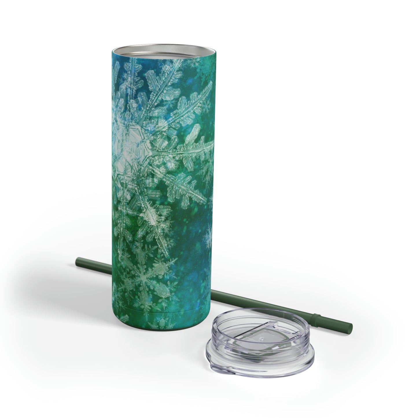 Emerald Green Snowflakes Maars Maker Skinny Matte Tumbler, 20oz