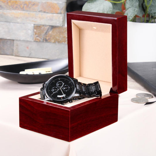 Personalize & Customized Black Chronograph Watch With Luxury Box Included