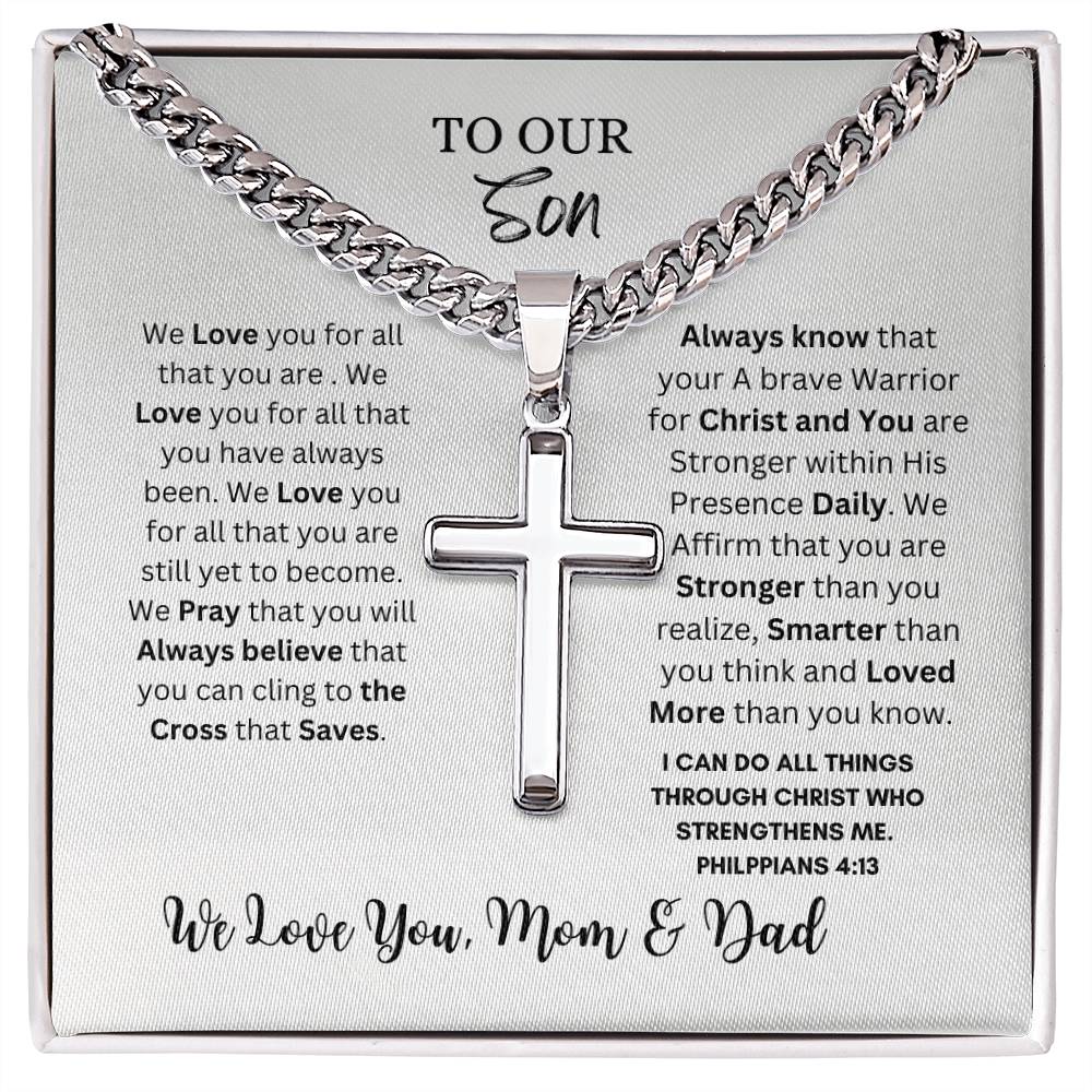 TO OUR SON CROSS NECKLACE FROM MOM & DAD