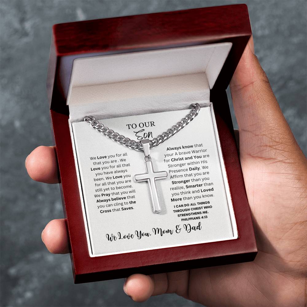 TO OUR SON CROSS NECKLACE FROM MOM & DAD