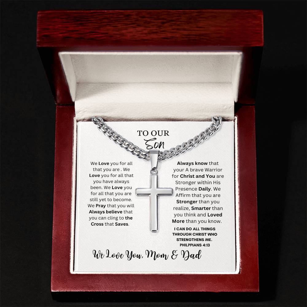 TO OUR SON CROSS NECKLACE FROM MOM & DAD