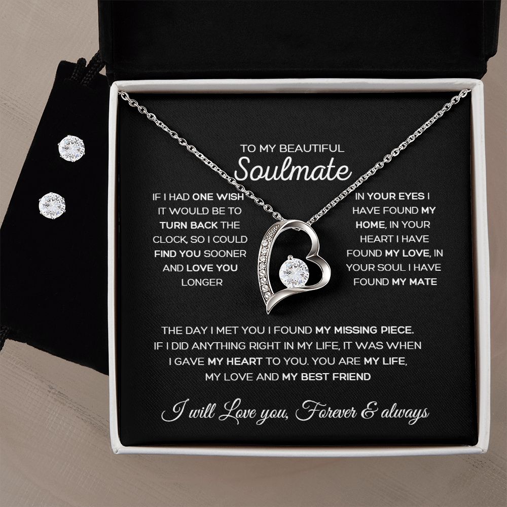 Forever Love Necklace + Clear CZ Earrings