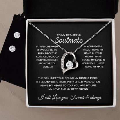 Forever Love Necklace + Clear CZ Earrings