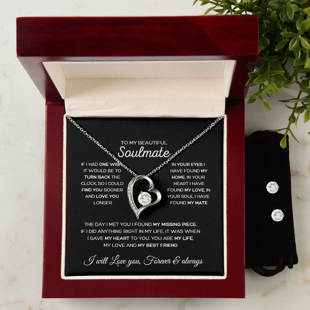 Forever Love Necklace + Clear CZ Earrings